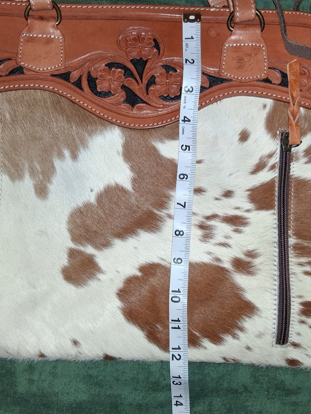 American Darling Tan Leather & Brown/White Cowhide Fringe Shoulder Bag - Picture 13 of 14